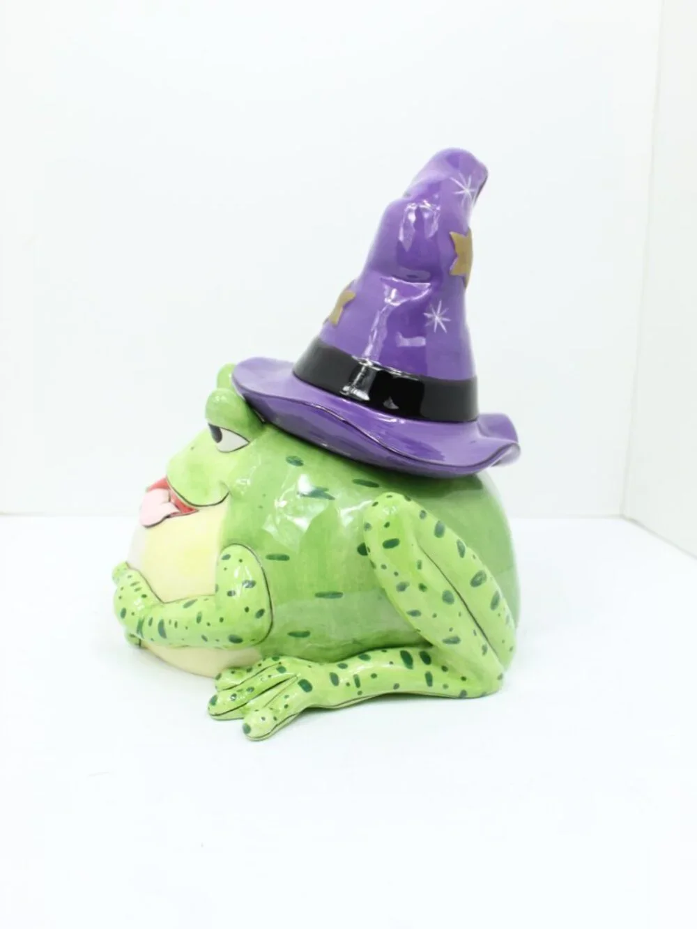 Fitz & Floyd Spell Bound Wizard Frog Glazed Ceramic Cookie Jar Whimsical As-Is